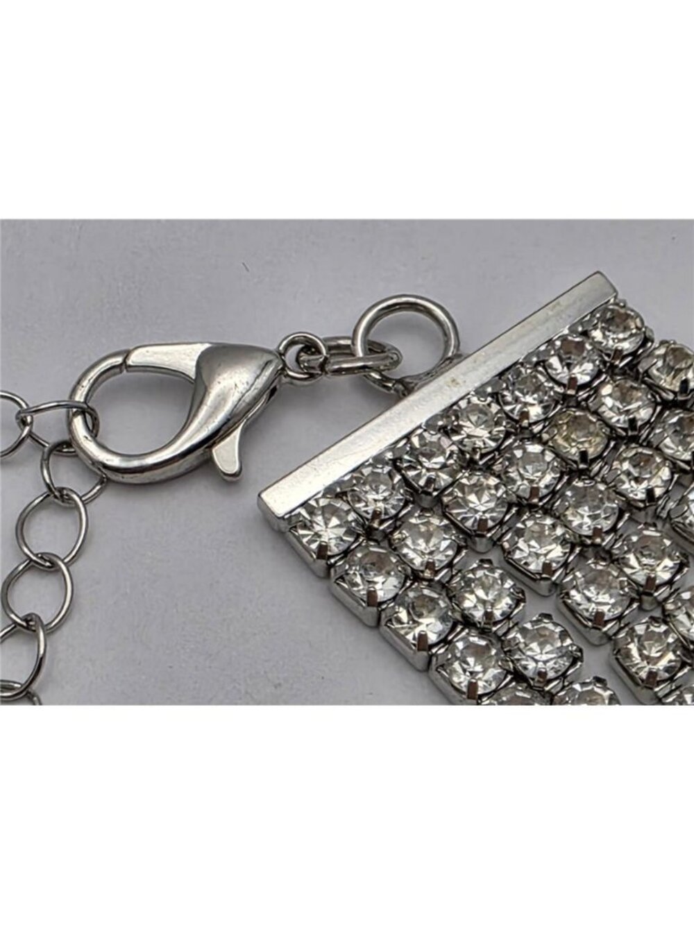 Silver Tone 7 Row Clear Rhinestone Tennis Bib Collar Necklace Statement 17 In - Picture 5 of 10